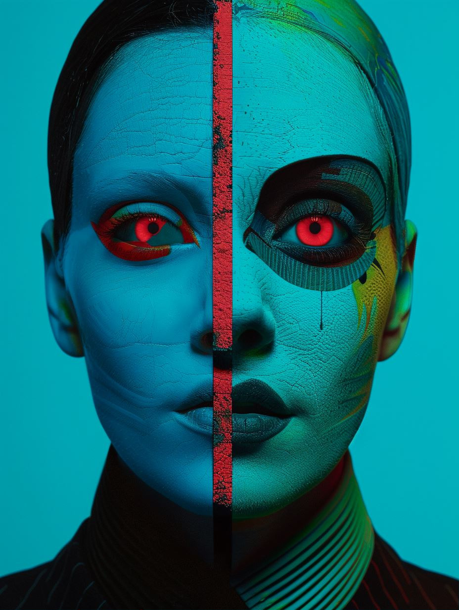 Cybernetic Duality in Neon Blue - Image 1