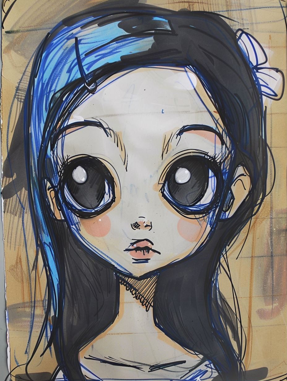 Melancholic Ink and Azure Gaze - Image 1
