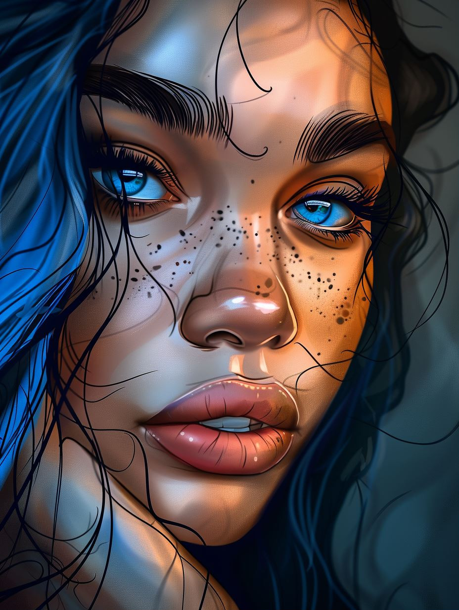 Azure Gaze: A Study in Freckles - Image 1