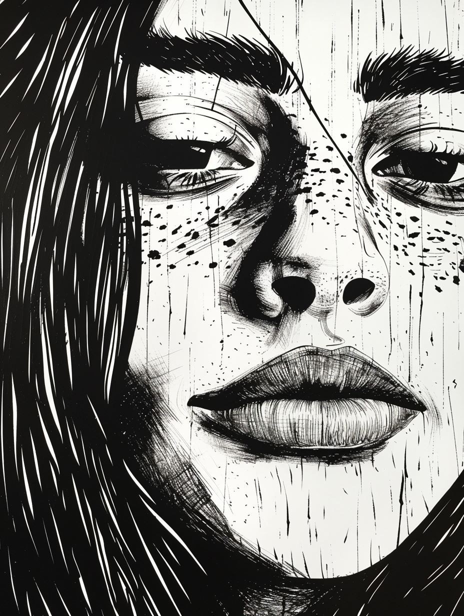 Stark Linocut Portrait Study - Image 4