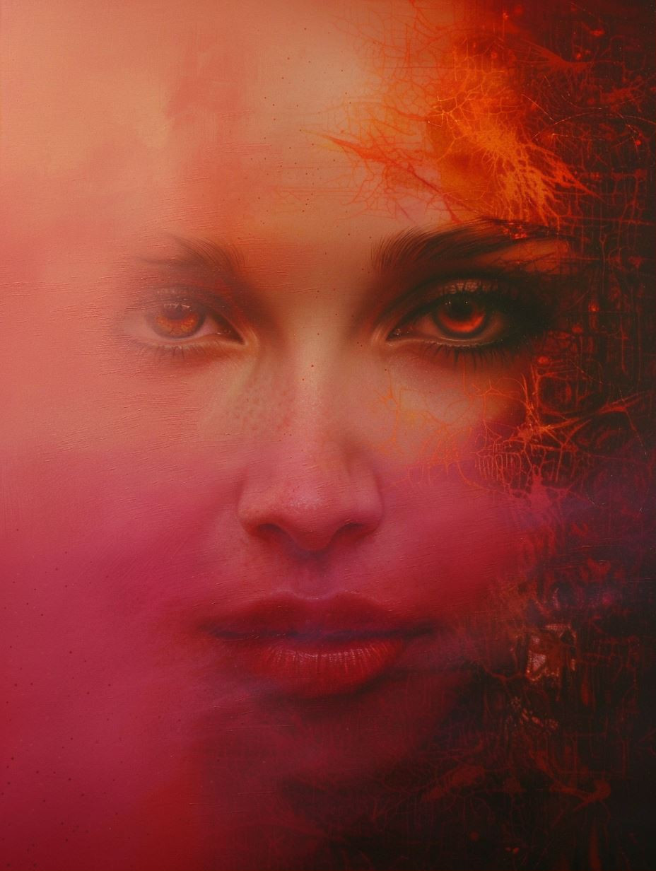 Crimson Haze Ethereal Portrait - Image 1