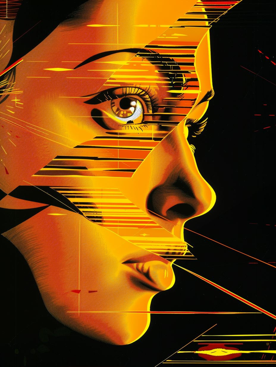 Fragmented Golden Cybernetic Portrait