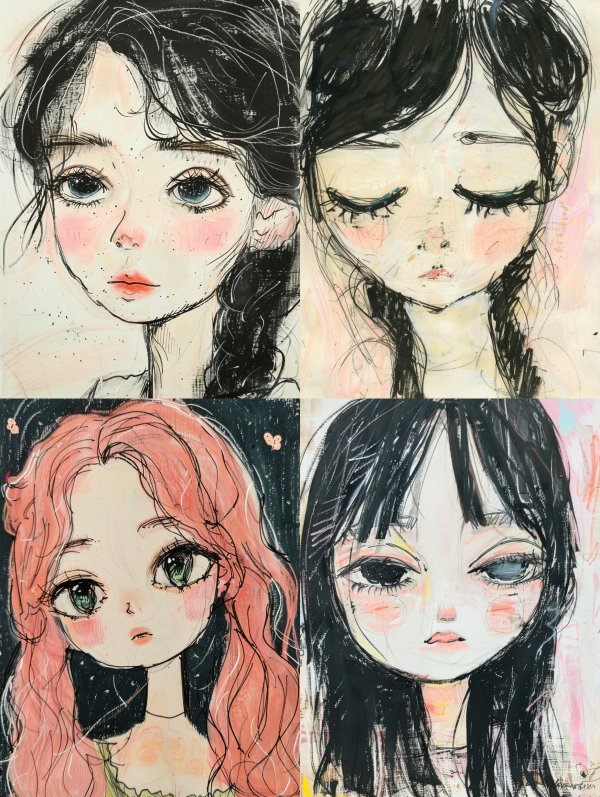 Melancholic Anime Sketch Portraits