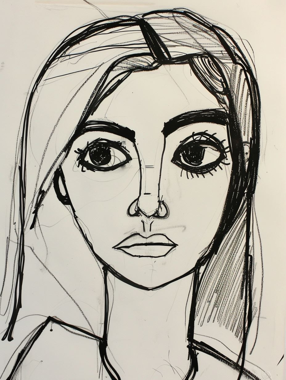 Ink Sketches of Feminine Faces - Image 1