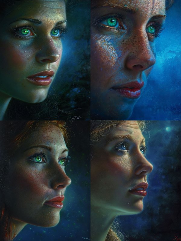 Ethereal Gazes in Neon Blue