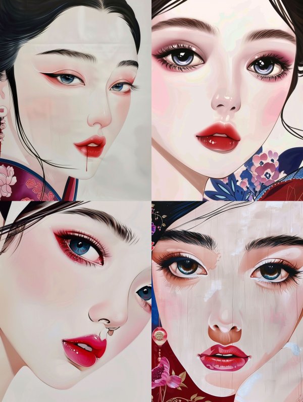 Ethereal Crimson Asian Portraits