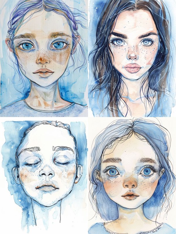 Azure Gazes: A Watercolor Study