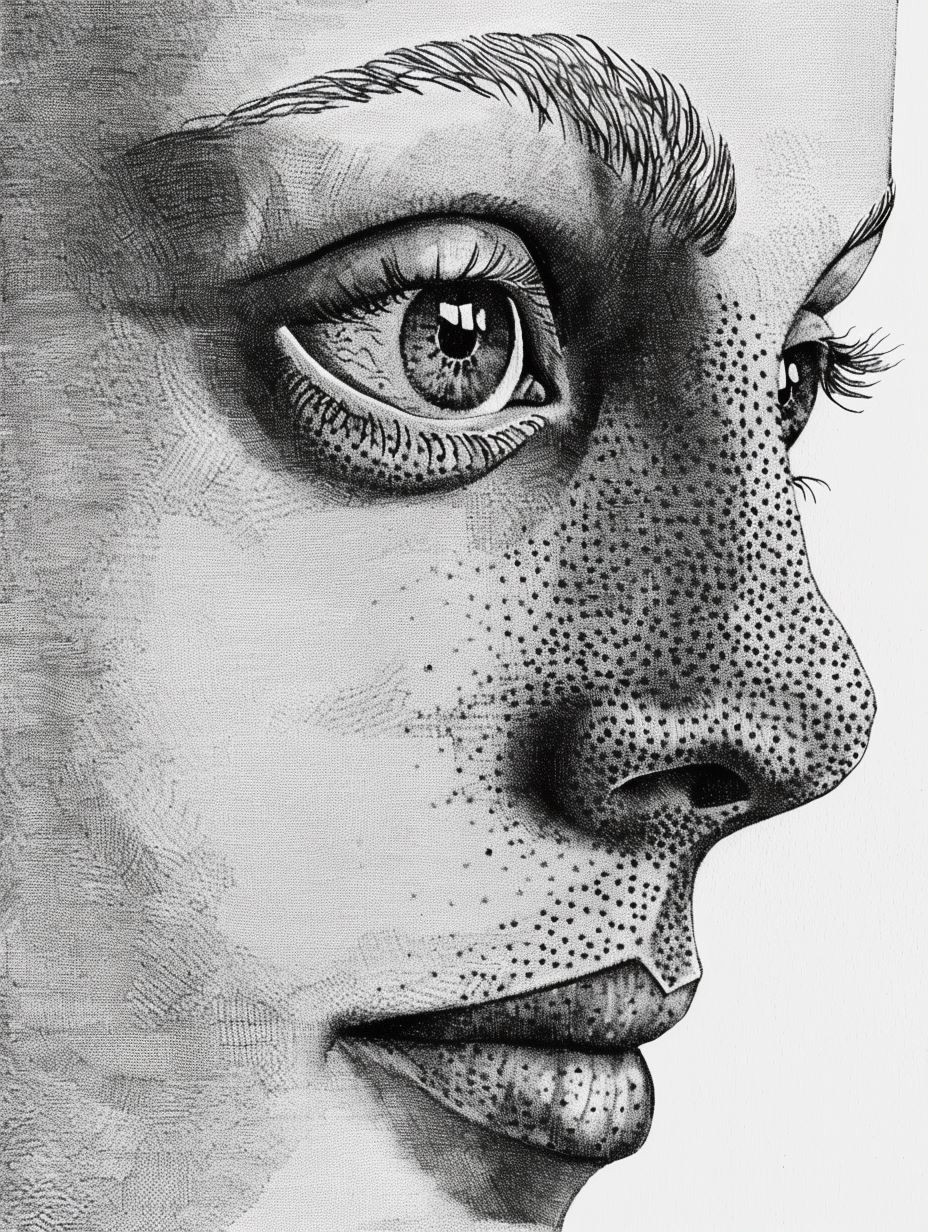 Intricate Stippled Portrait Study - Image 1
