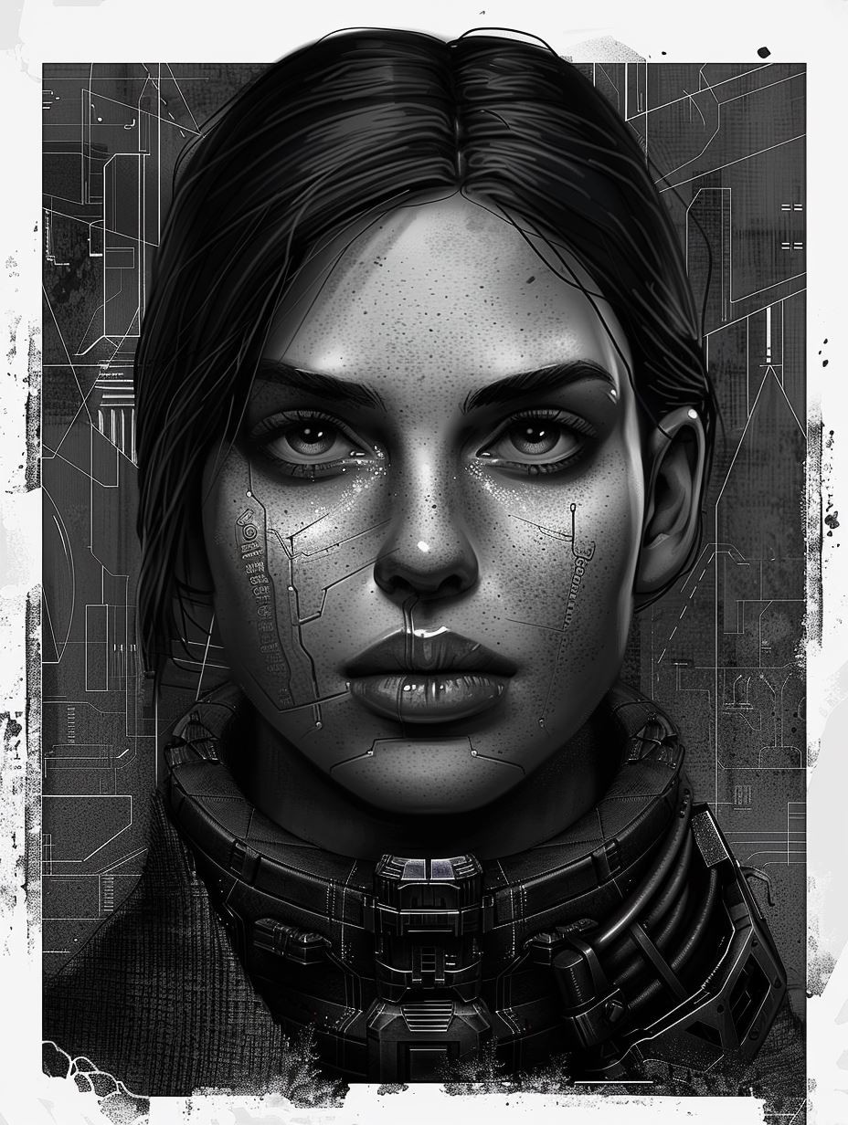 Monochrome Cybernetic Humanoid Portrait - Image 2