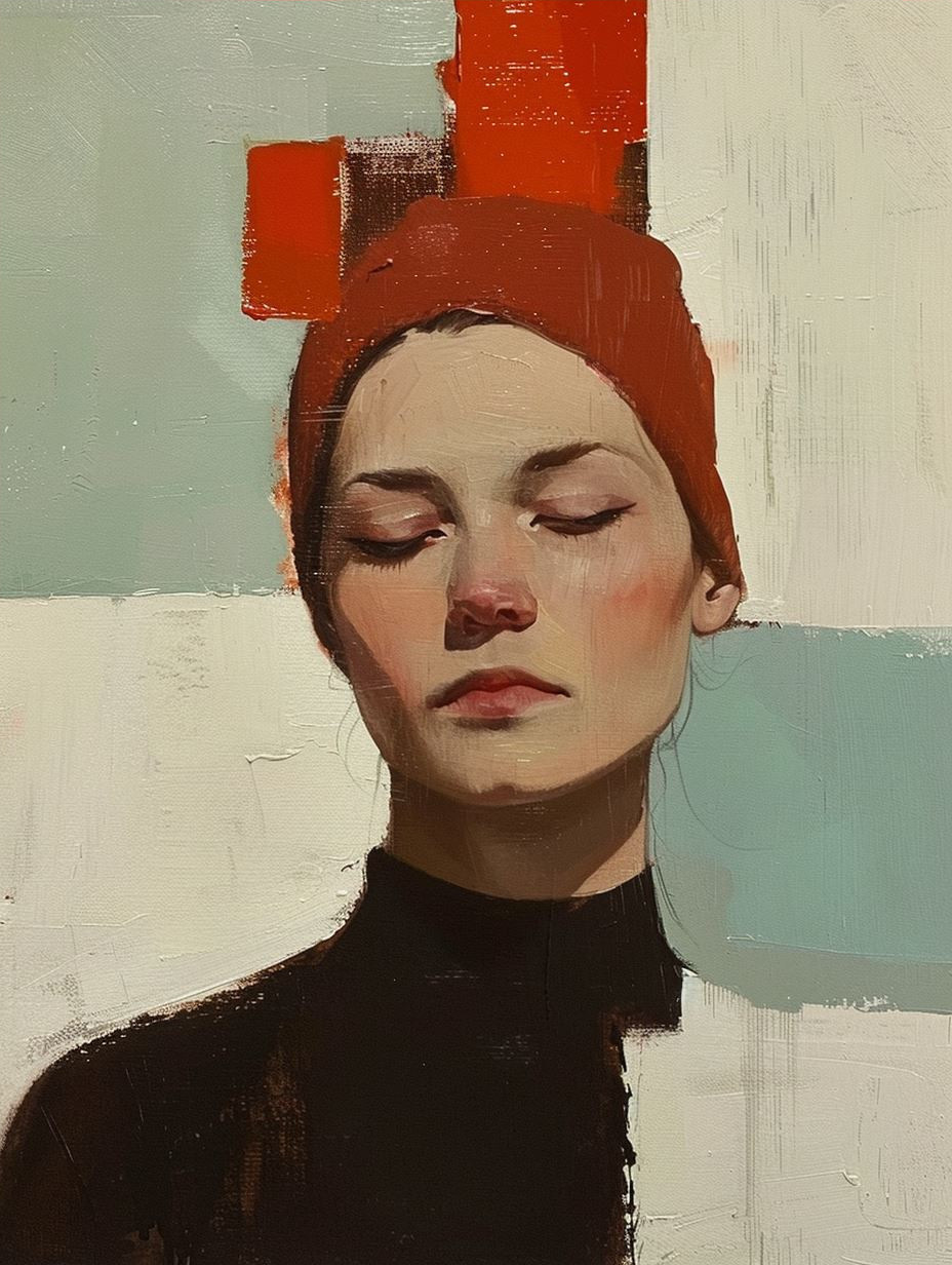 Modernist Crimson Portrait Studies - Image 4