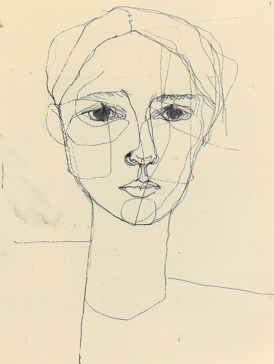 Azure Ink Conceptual Portrait Sketch - Image 2