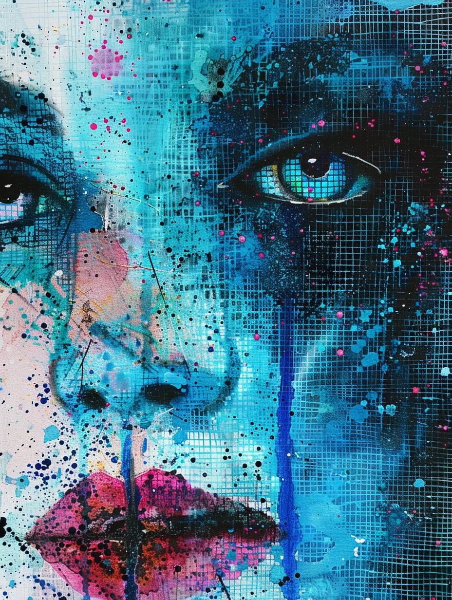 Melancholic Blue Watercolor Portraits - Image 3