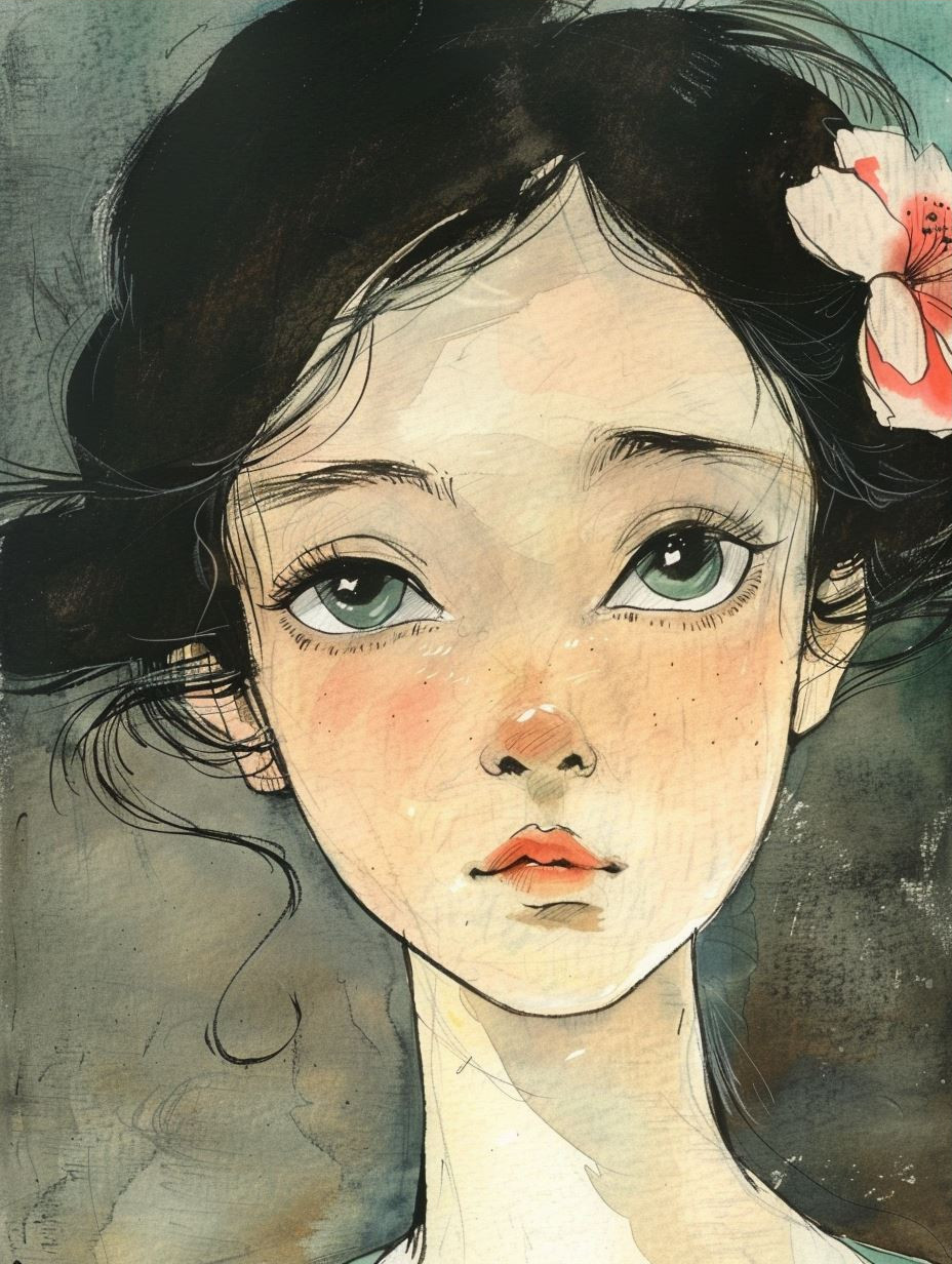 Melancholy Watercolor Anime Portraits - Image 3