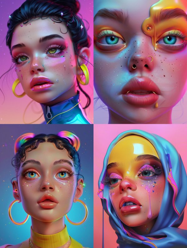 Futuristic Neon Cyberpunk Portrait Collage