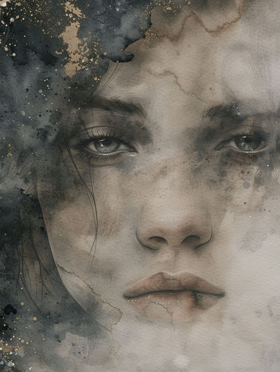 Ethereal Watercolor Portrait in Gold - Image 1