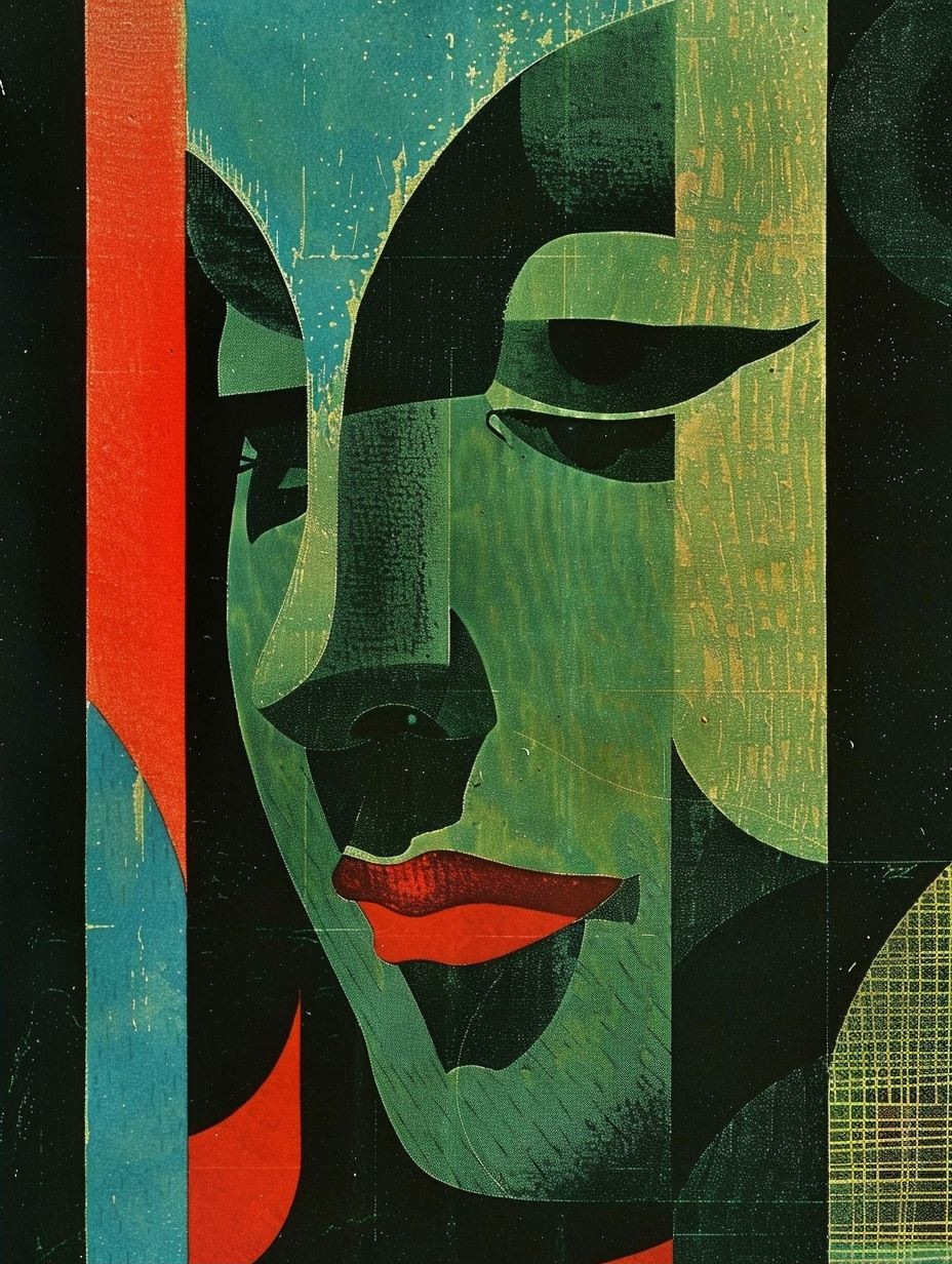 Geometric Prism Portrait in Teal - Image 2