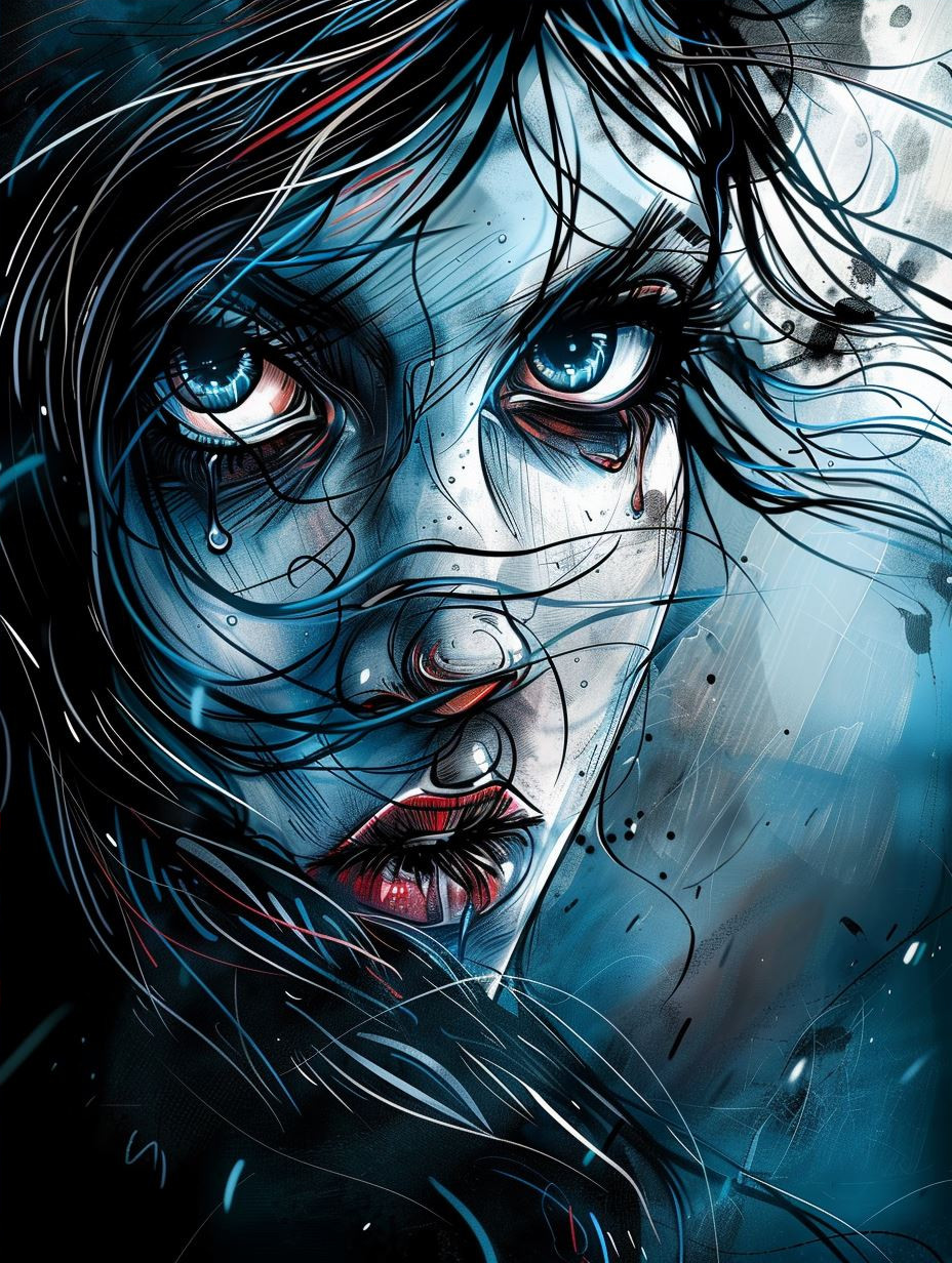 Melancholic Azure Portrait Study - Image 4