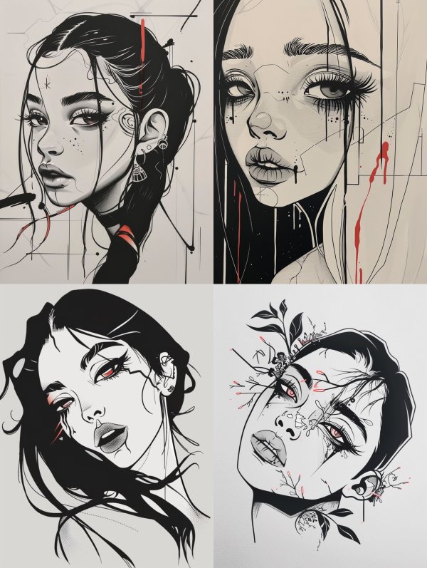 Melancholic Ink Portrait Series