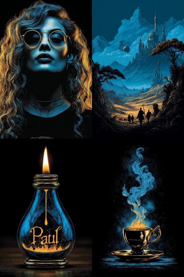 Surreal Blue and Gold Digital Art Collage