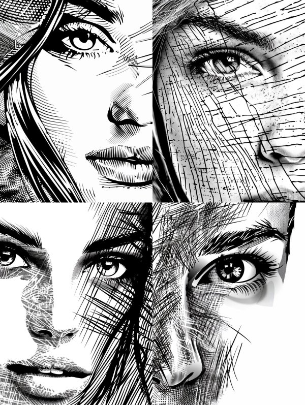 Intricate Ink Hatching Portrait Study