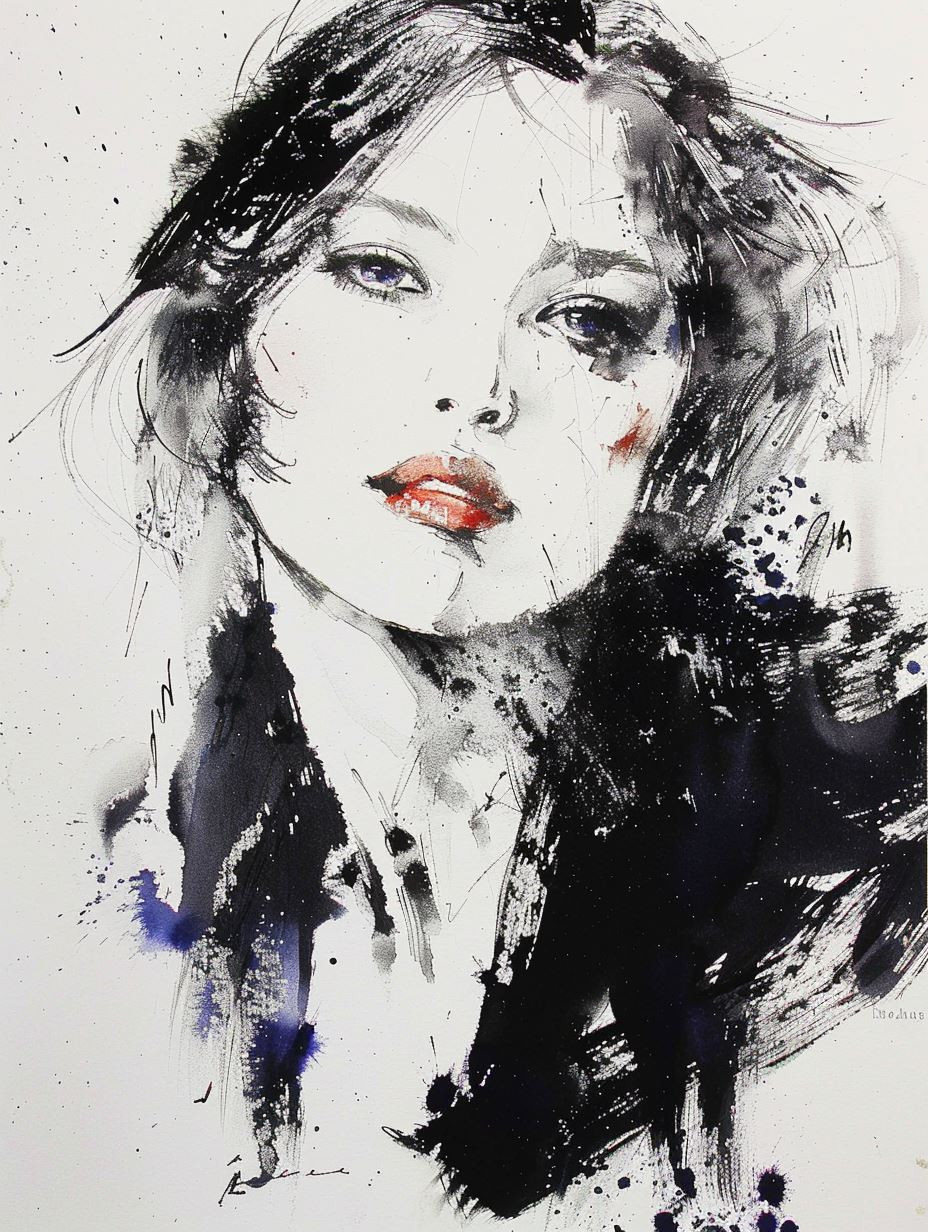 Shadows of Elegance: Ink Portraits - Image 3