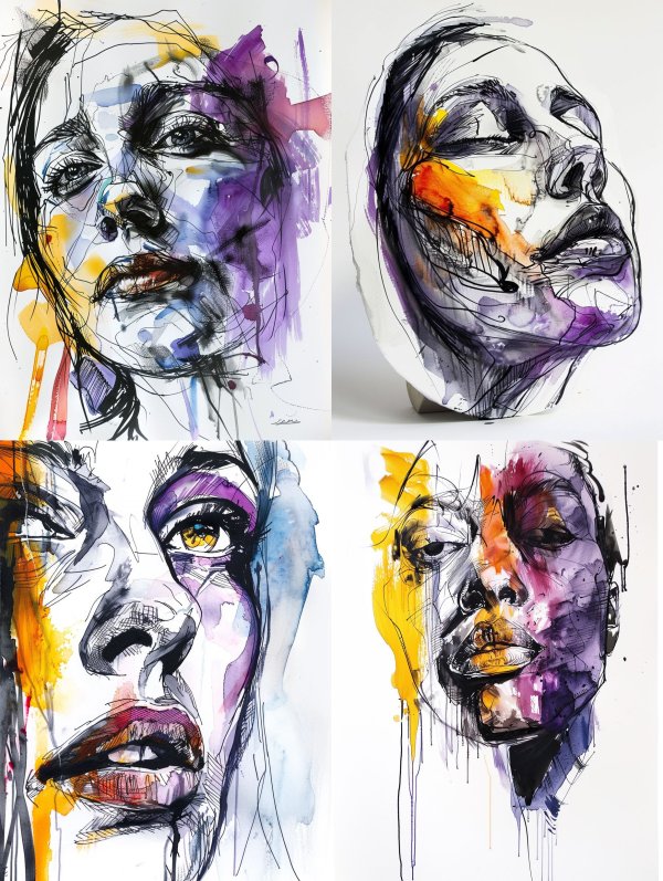Abstract Watercolor Portrait Studies