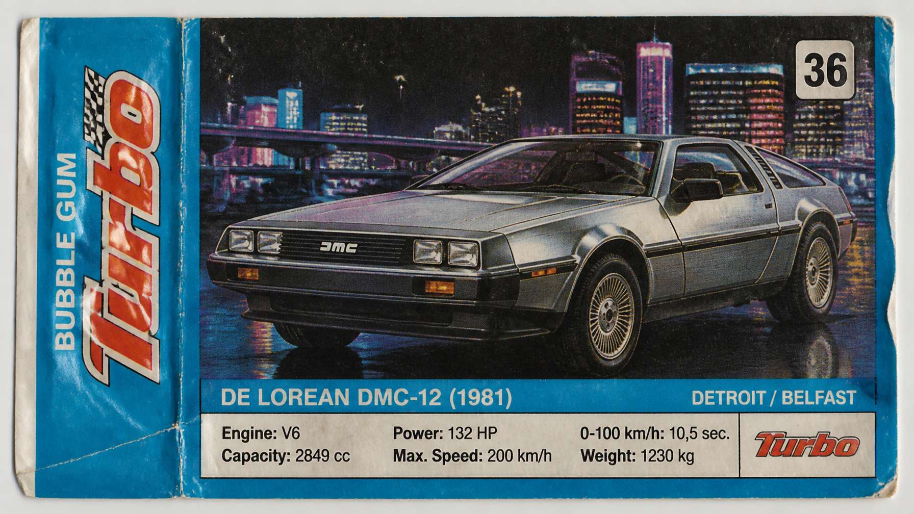 Retro Turbo Gum Wrapper DeLorean 1981