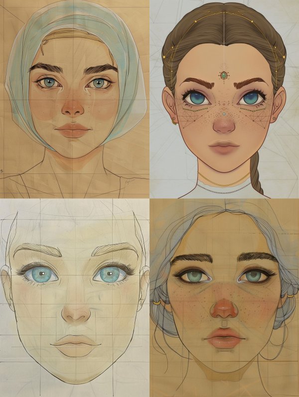 Digital Portrait Study: Female Face Variations
