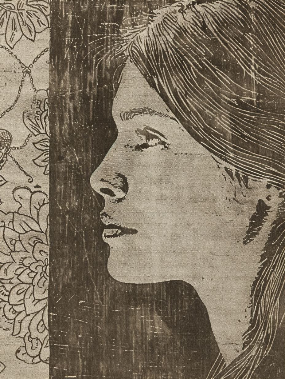 Vintage Sepia Linocut Portrait