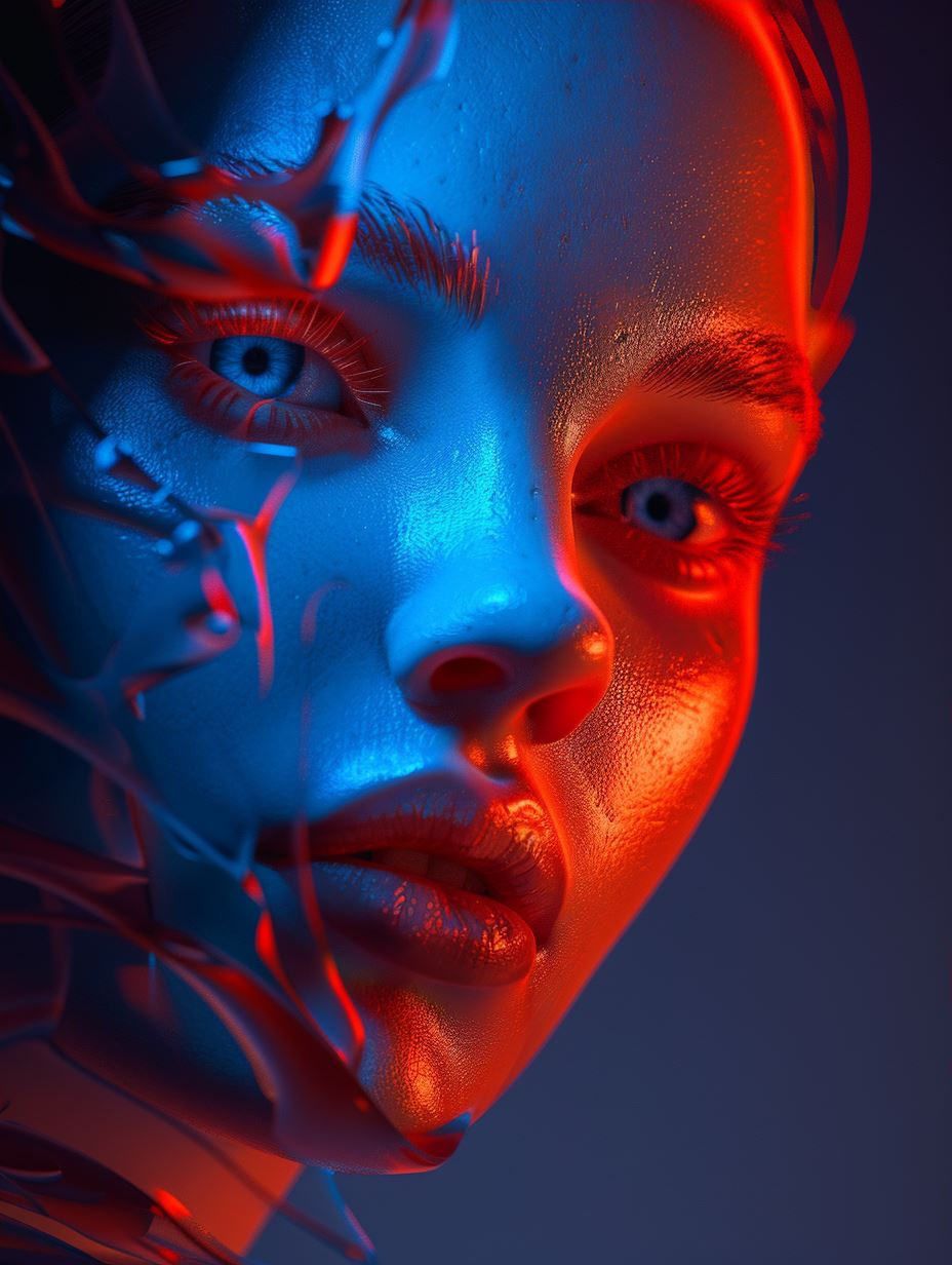 Neon Contrast Cybernetic Portrait - Image 3