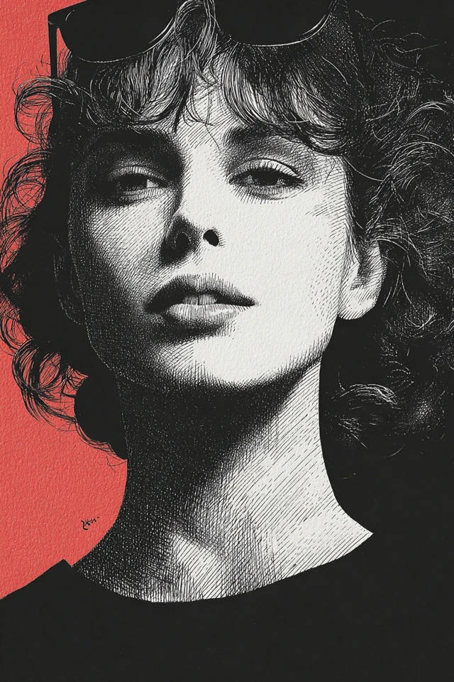 Crimson Ink Portrait - Image 1
