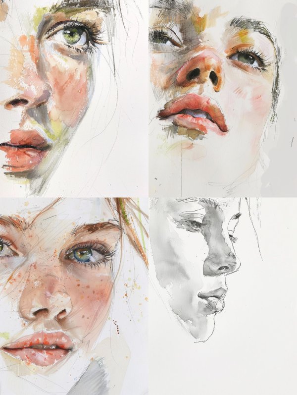 Ethereal Gaze Watercolor Portraits