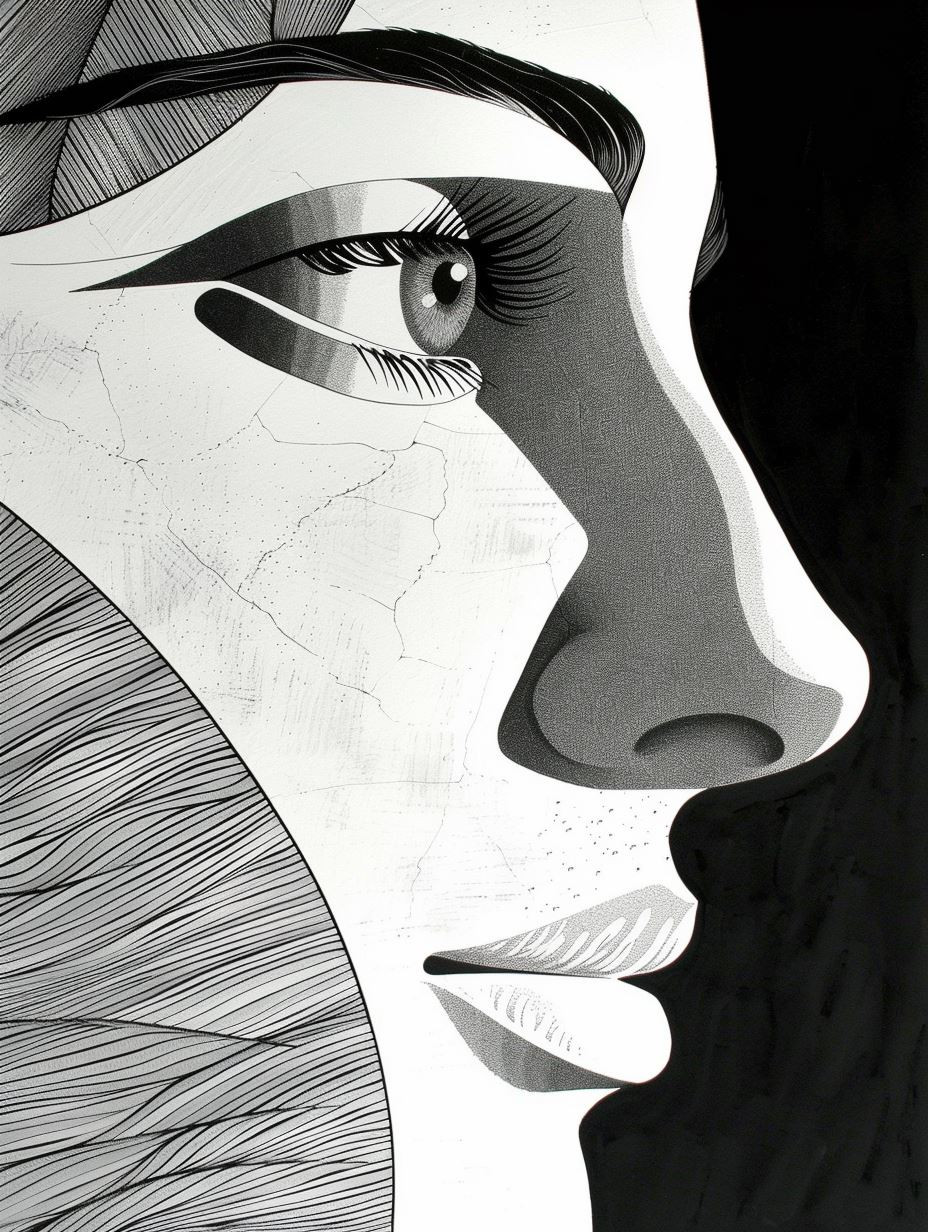 Surrealist Monochrome Facial Fragment - Image 2