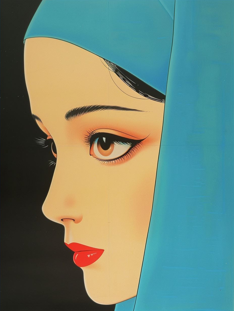 Serene Gaze in Cyan Hues - Image 4
