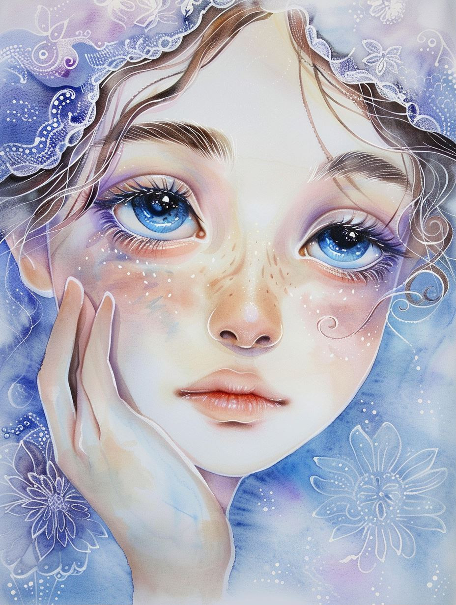 Ethereal Dreams in Blue Watercolor - Image 1