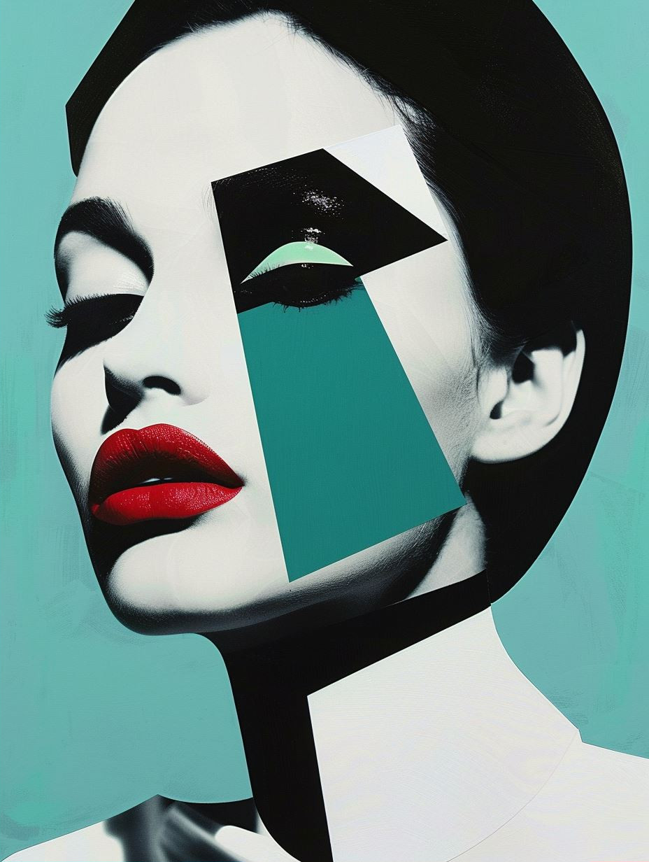 Fragmented Beauty in Teal and Crimson - Image 2