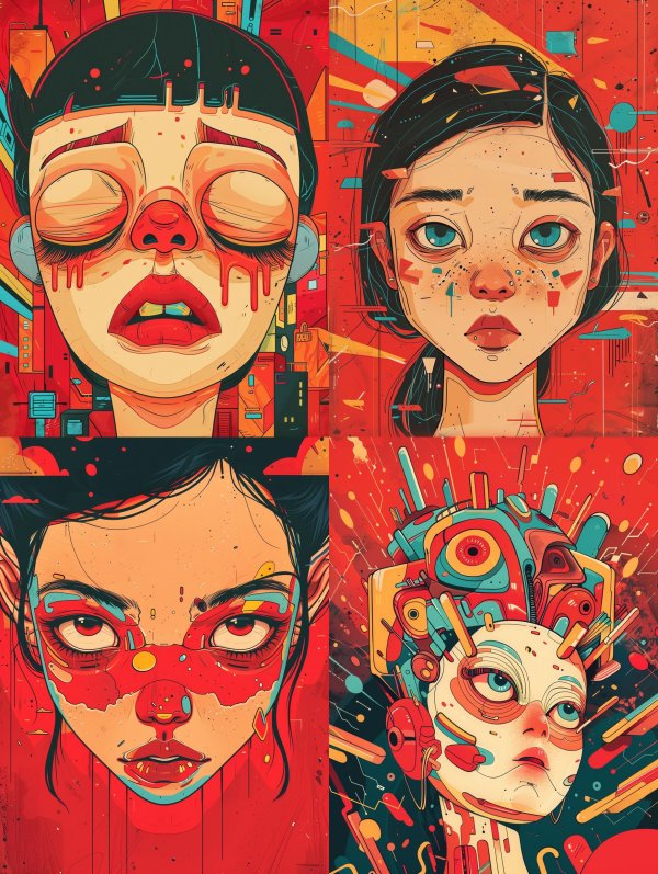 Surrealist Red Portrait Collage