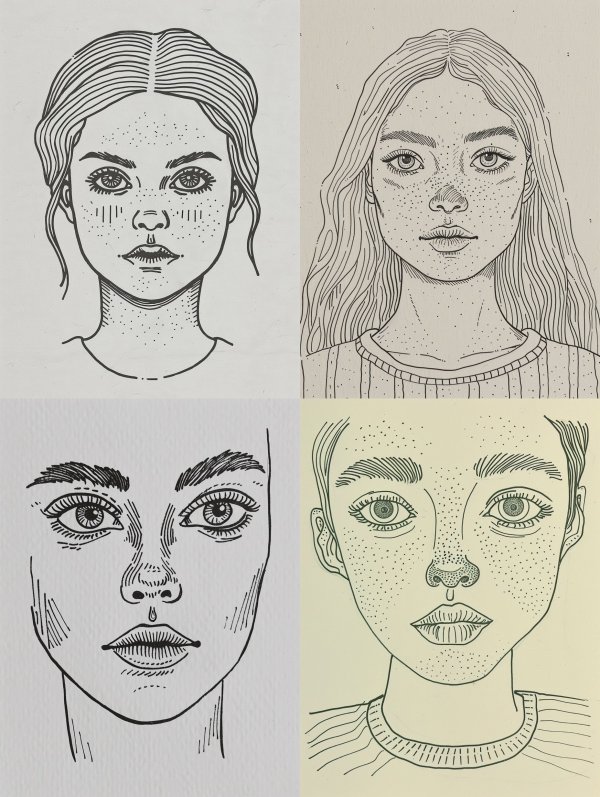 Line Art Portraits of Freckled Faces