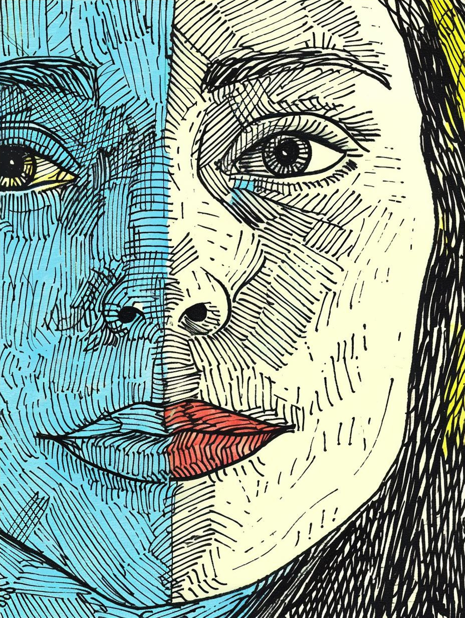 Cross-Hatched Neon Portrait Study - Image 4