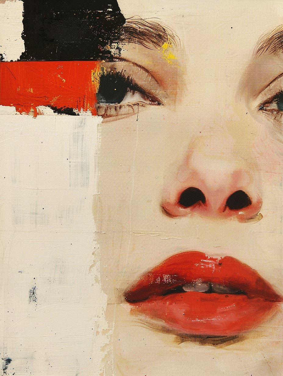 Fragmented Gazes in Red and White - Image 2