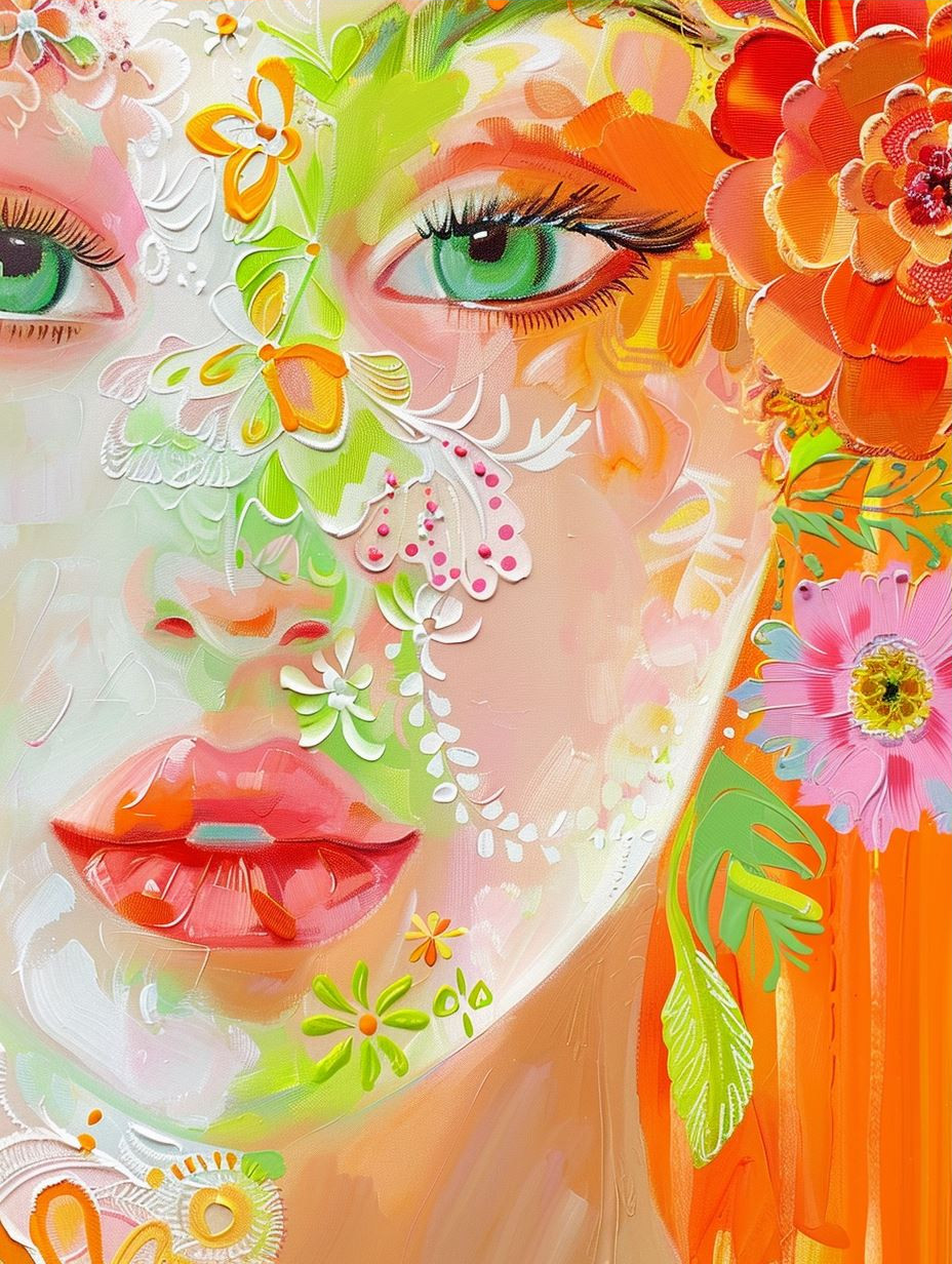 Vibrant Floral Impressionist Portrait - Image 3