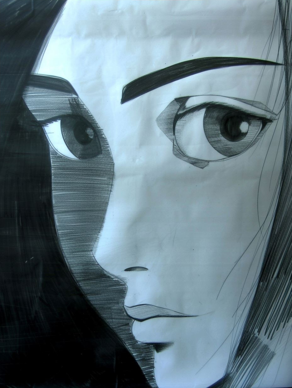 Monochrome Geometric Anime Portrait - Image 4