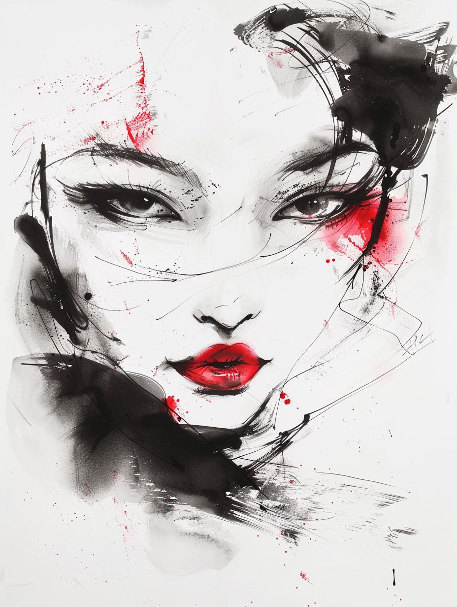 Abstract Ink Portraiture in Red - Image 1