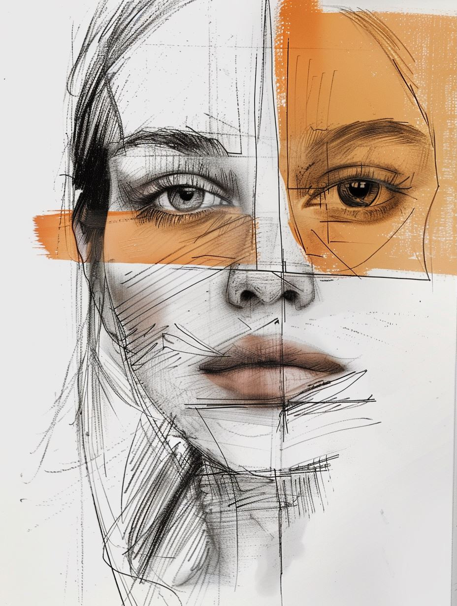 Fragmented Portrait in Ochre Tones - Image 1