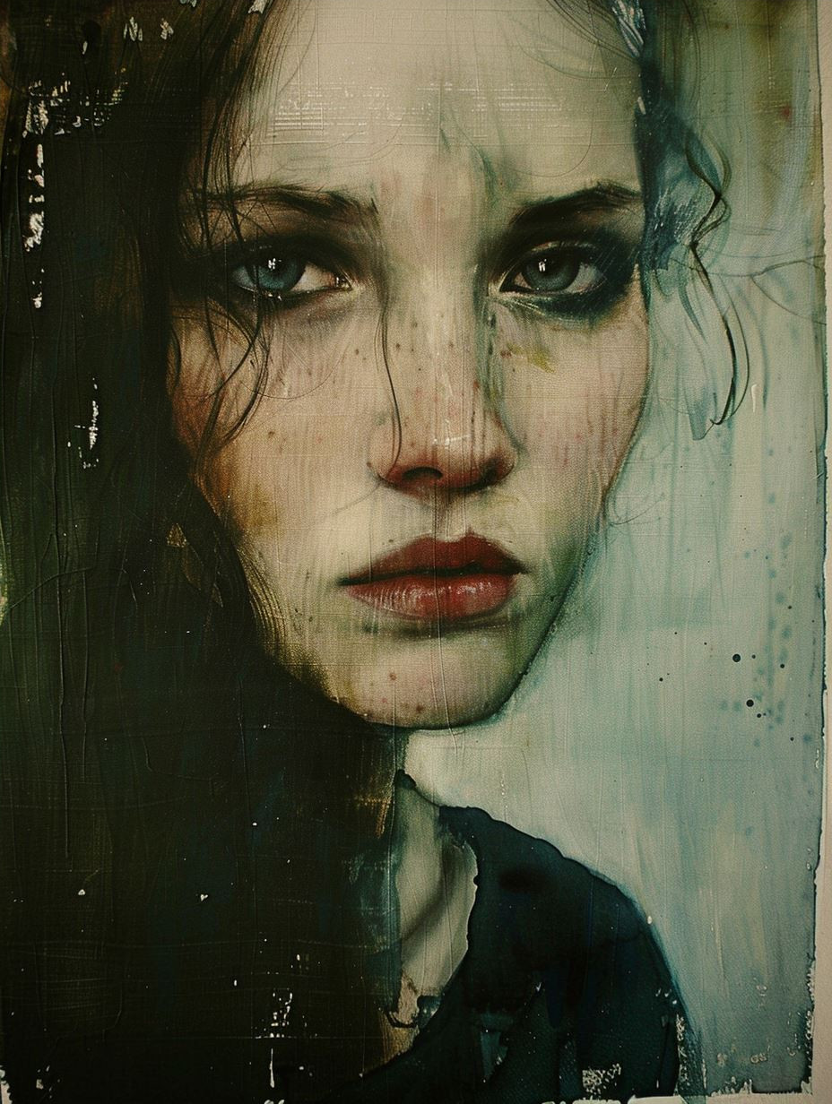 Melancholic Gaze in Distorted Paint - Image 4