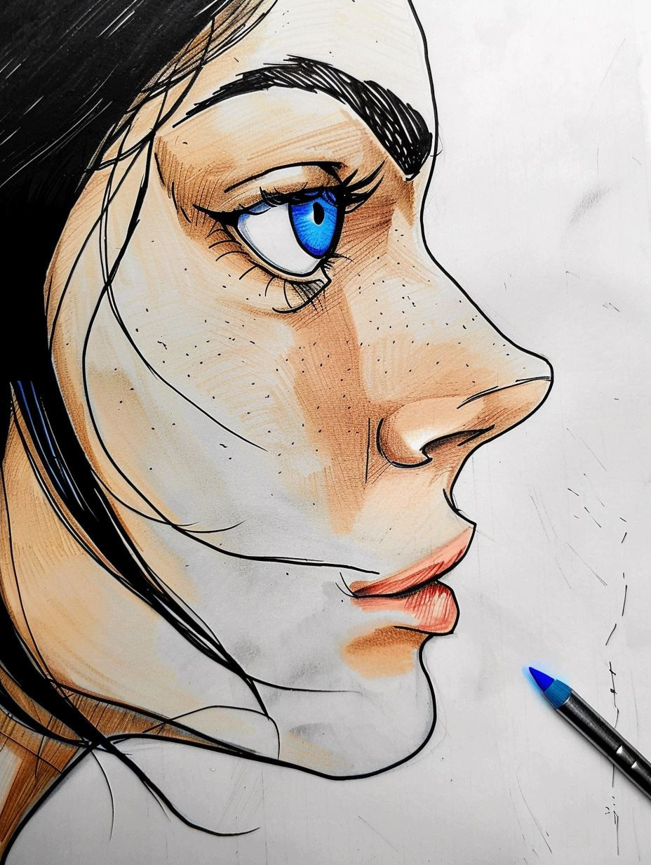 Raw Ink Portrait with Azure Eyes - Image 2
