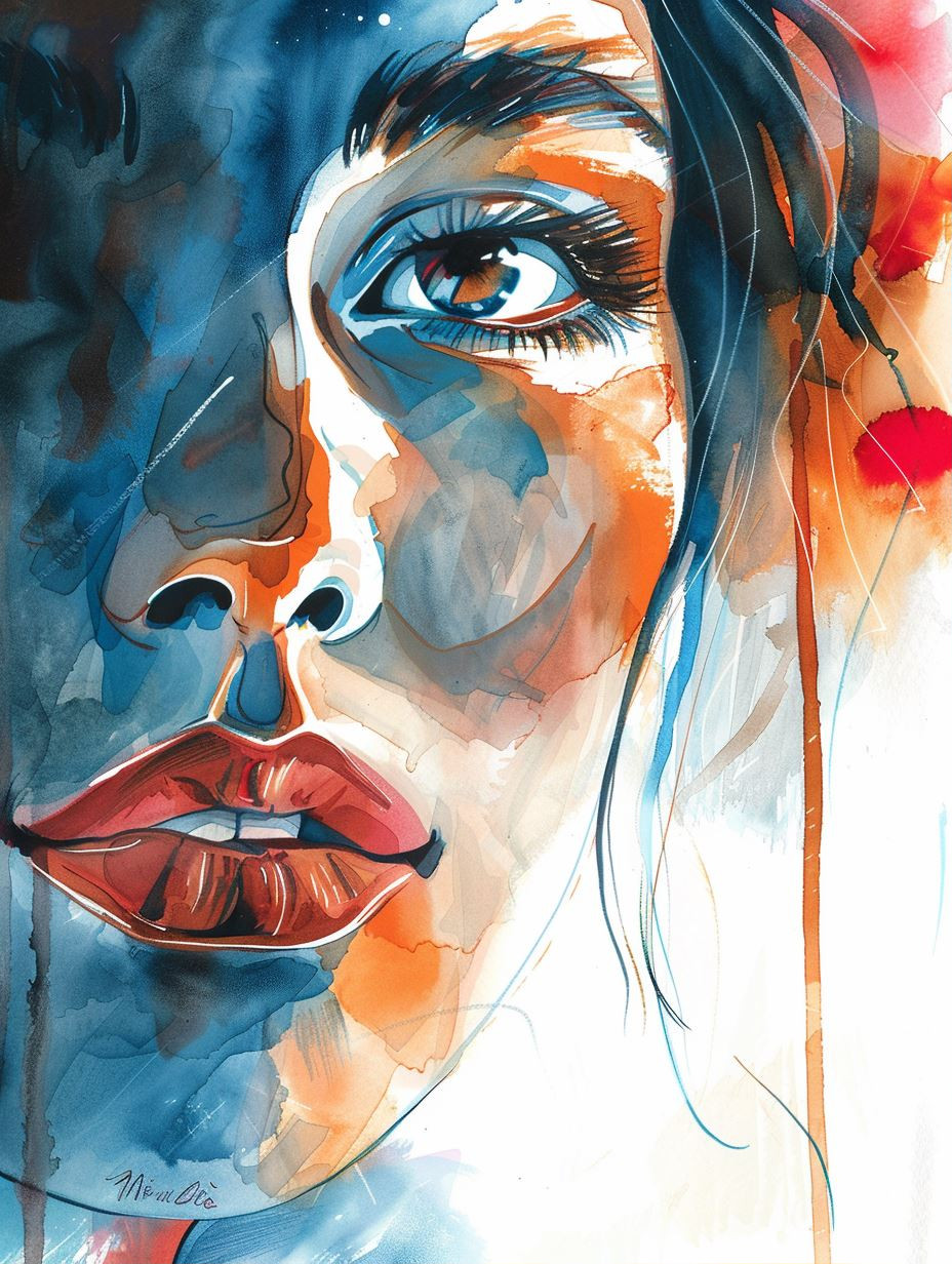 Abstract Watercolor Portrait in Blue - Image 1