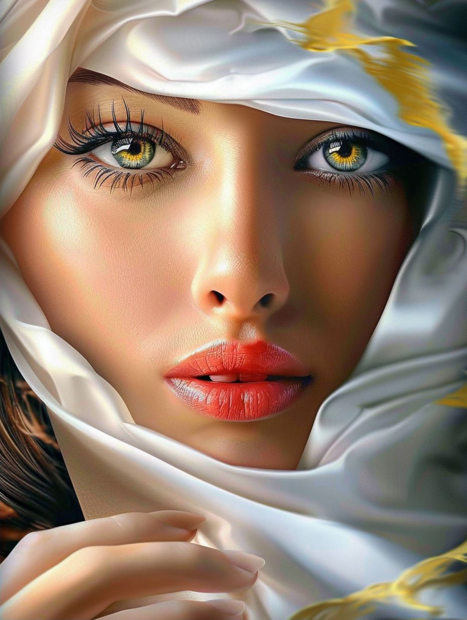 Ethereal Gazes in White Silk - Image 2