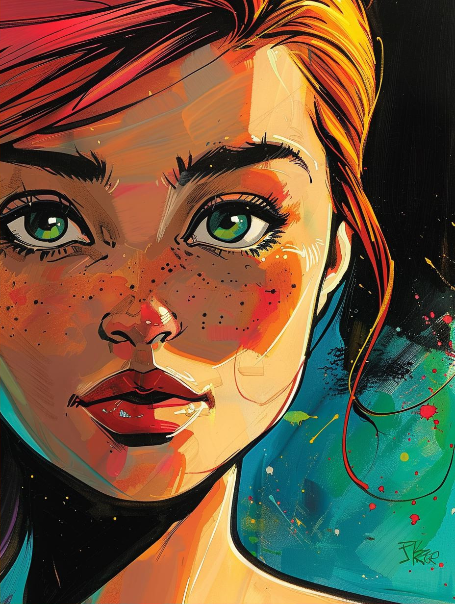 Vibrant Crimson Comic Portrait - Image 2