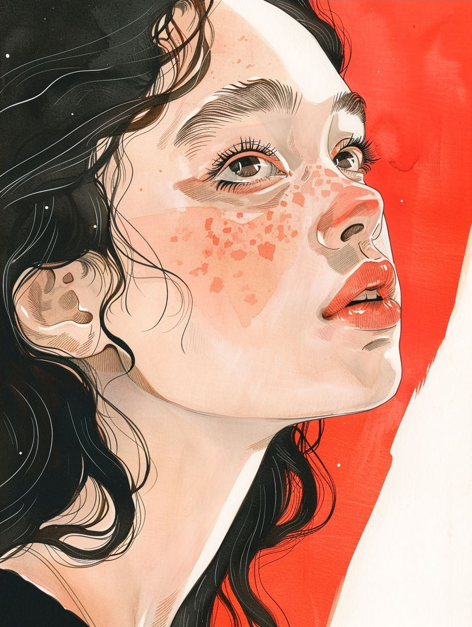 Ethereal Crimson Watercolor Portraits - Image 4